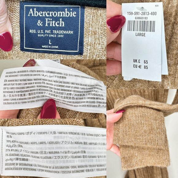 NWT Abercrombie and Fitch Cable Knit Long Sleeve V Neck Midi Sweater Dress Large - Picture 12 of 16